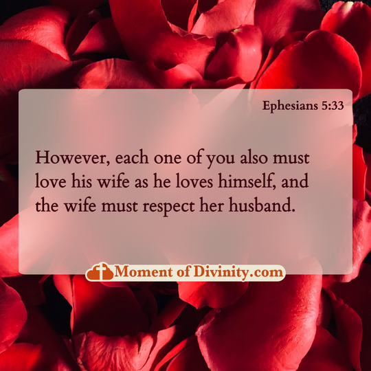 However, each one of you also must love his wife as he loves himself, and the wife must respect her husband.